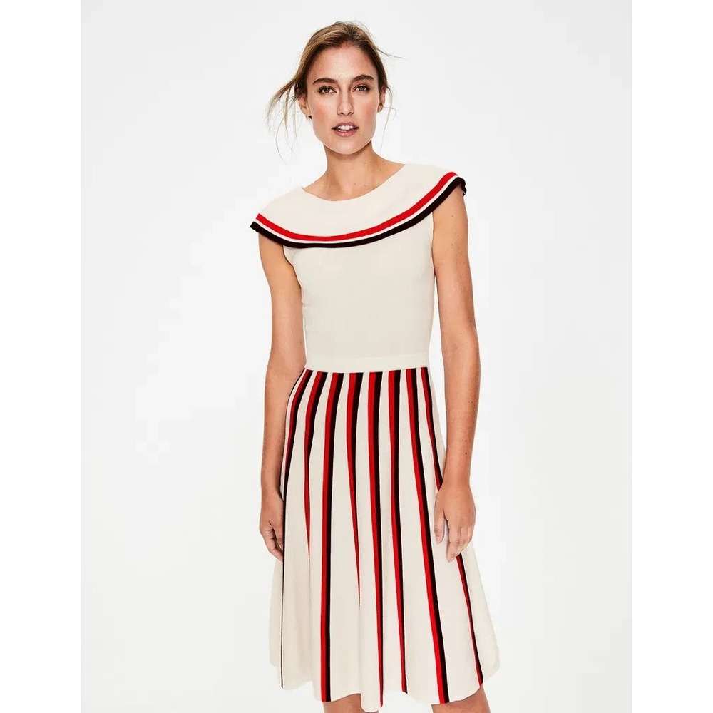 Boden Sylvia Knitted Pleated Dress In White Women's Size US 6